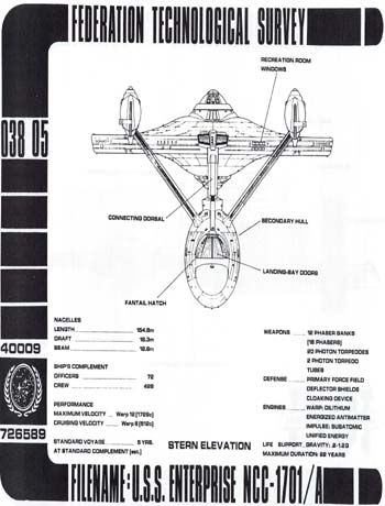 U.S.S. Enterprise 1701/A Stern Elevation
