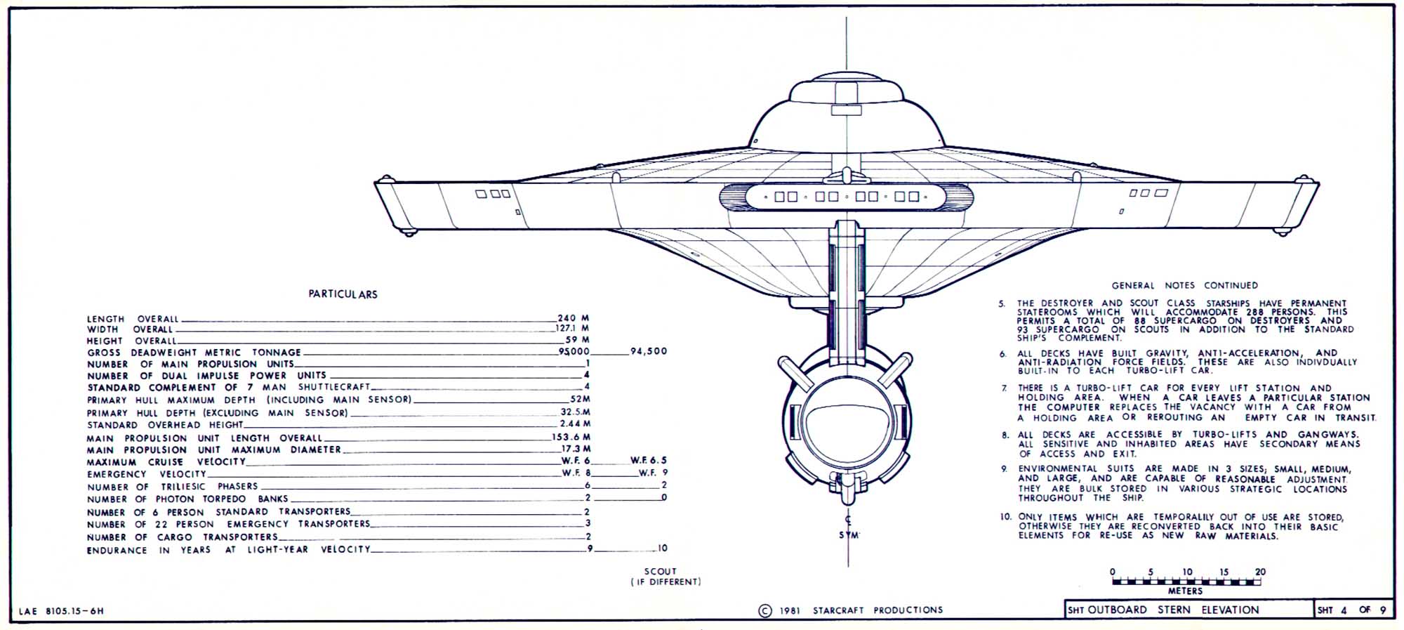 Star Trek Blueprints Saladin Class Destroyer / Scout U