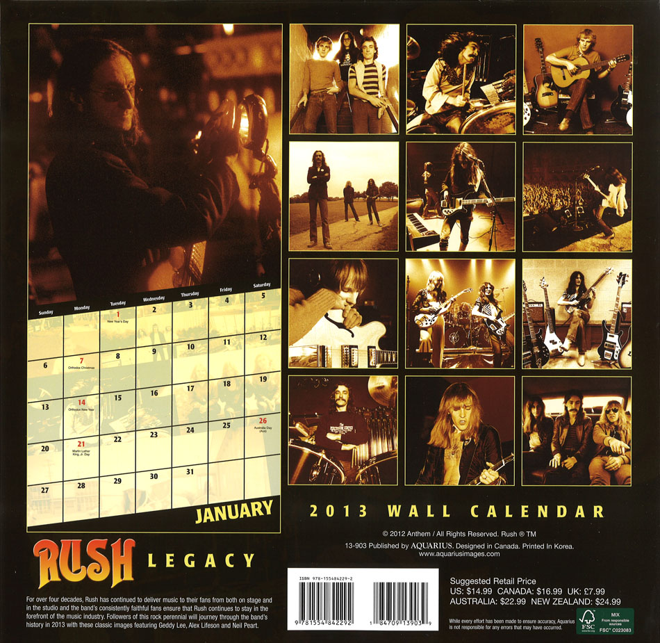 Rush 2013 Wall Calendar