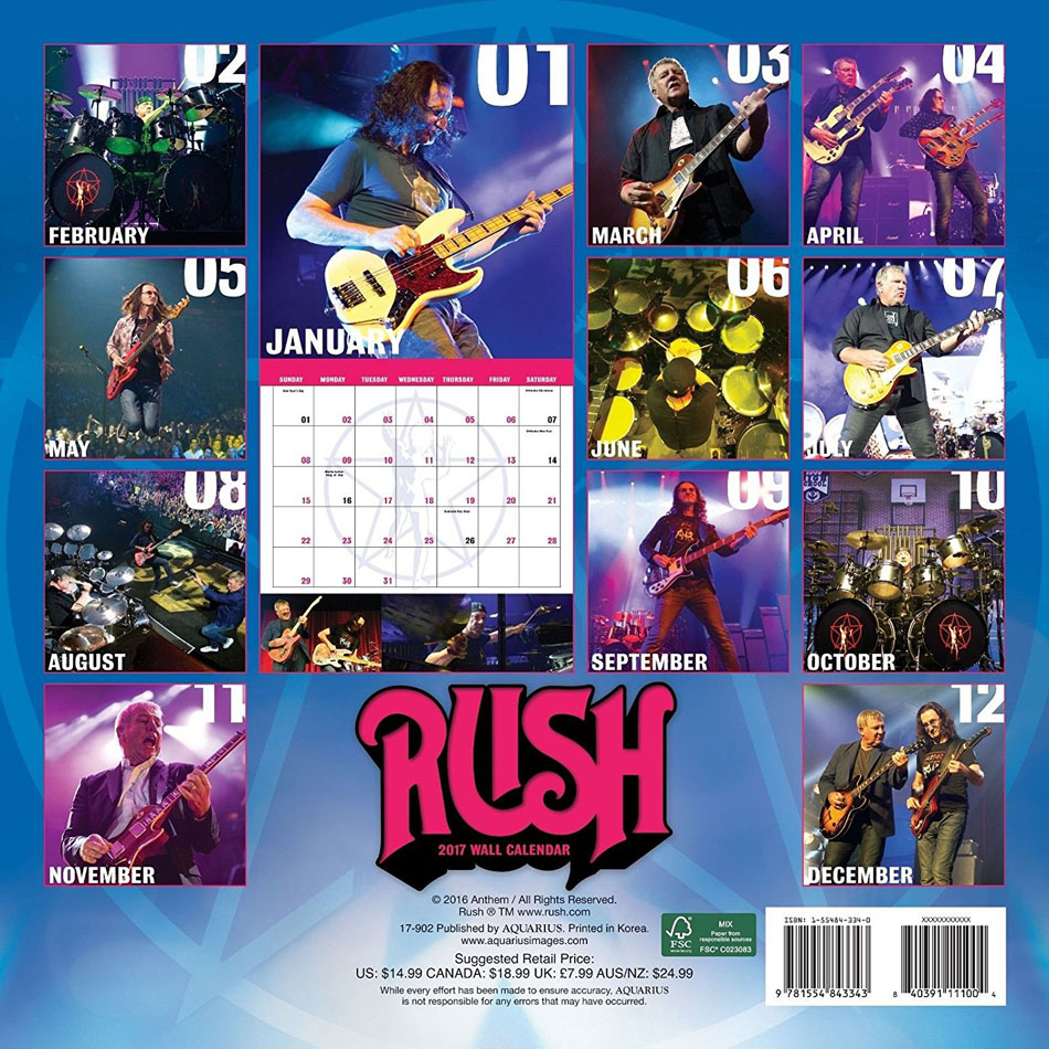 Rush 2017 Wall Calendar