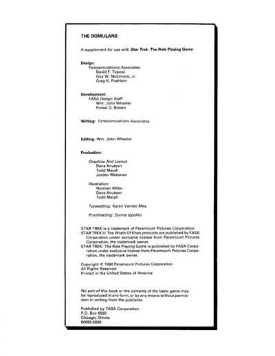 The Romulans (Starfleet Intelligence Manual & Game Operations Manual) (FASA 2005)