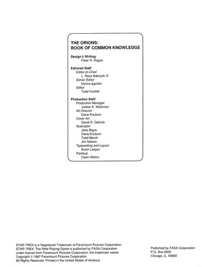 Star Trek RPG: The Orions - Book of Common Knowledge (FASA 2007)