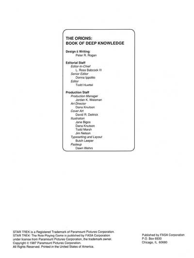 Star Trek RPG: The Orions - Book of Deep Knowledge (FASA 2007)