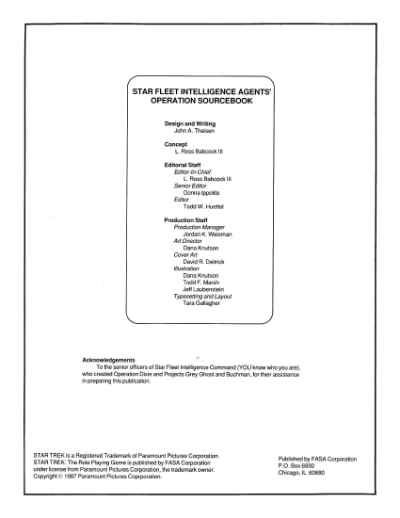 Star Trek RPG: Star Fleet Intelligence Manual (FASA 2014)