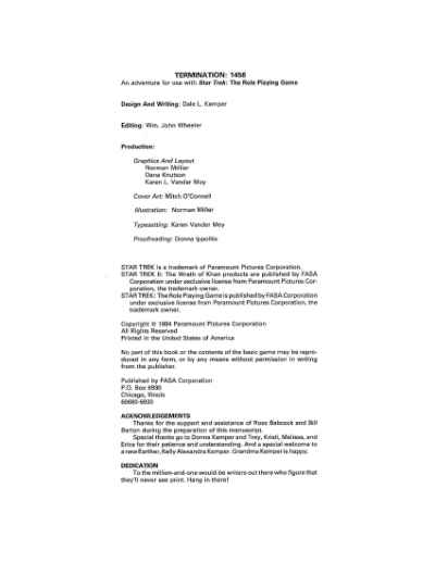 Star Trek RPG: Termination: 1456 (FASA 2206)