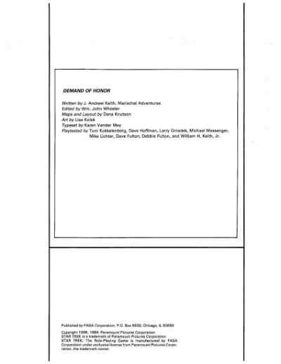 Star Trek RPG: Demand of Honor (FASA 2207)