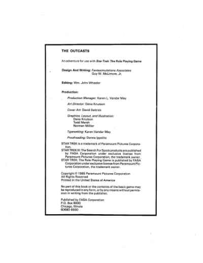 Star Trek RPG: The Outcasts (FASA 2210)