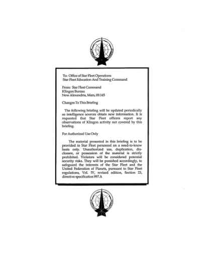 Star Trek RPG: Klingon Intelligence Briefing (FASA 2222)