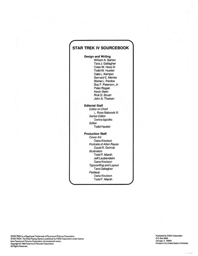 FASA Star Trek IV: The Voyage Home Sourcebook Update