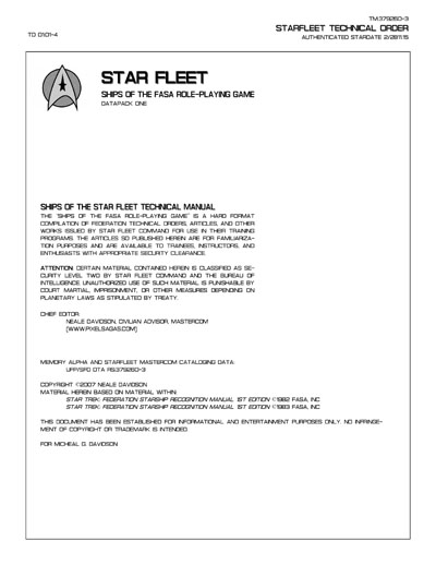 Star Fleet Ships of the FASA Role-Playing Game (Datapack 01)