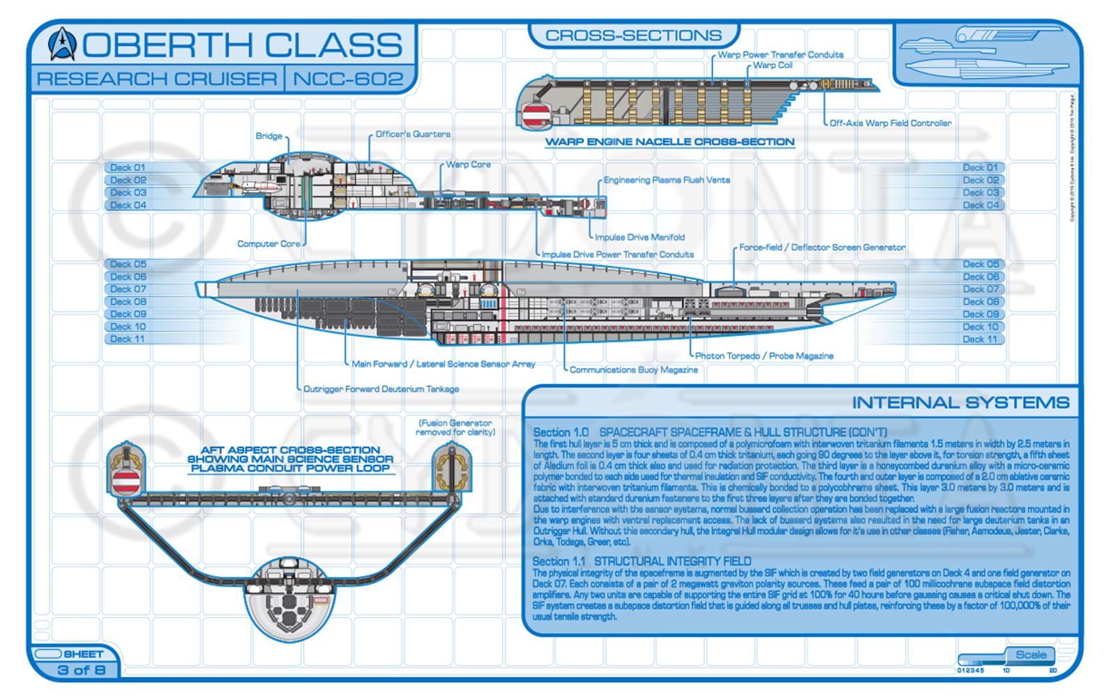 Cydonia 6 Ink Blueprints - Oberth Class Research Cruiser - NCC-602