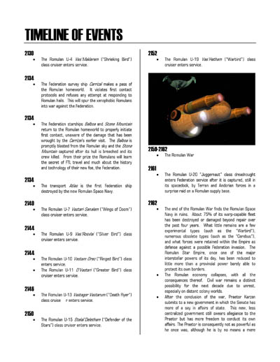 Federation Spaceflight Chronology - Romulan Star Empire Volume 1