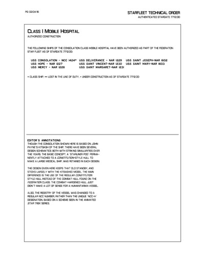 Starfleet Starship Recognition Manual - Volume Two: Ships of Support 2268