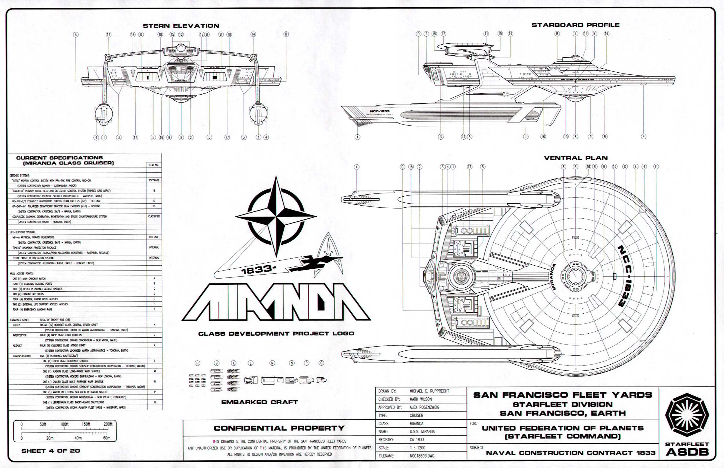 Star Trek Blueprints: Miranda Class Cruiser General Plans - U.S.S ...
