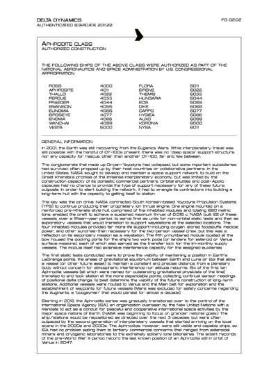 Star Fleet Starship Recognition Manual: Aphrodite Mission Spacecraft