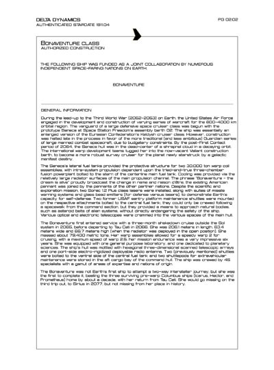 Star Fleet Starship Recognition Manual: Bonaventure Survey Cruiser