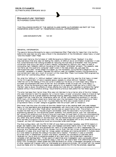 Star Fleet Starship Recognition Manual: Bonaventure Testbed