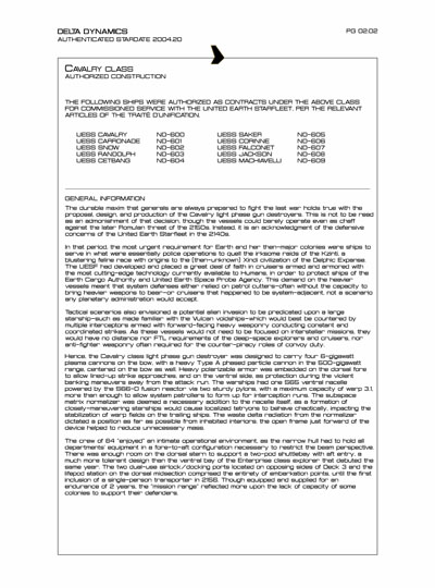 Star Fleet Starship Recognition Manual: Cavalry Light Destroyer
