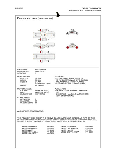 Star Fleet Starship Recognition Manual: Durance Transports
