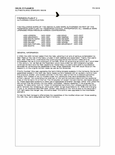 Star Fleet Starship Recognition Manual: Horizon Heavy Cruiser