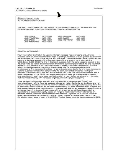 Star Fleet Starship Recognition Manual: Horizon Heavy Cruiser
