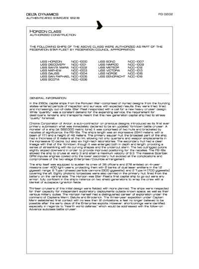 Star Fleet Starship Recognition Manual: Horizon Heavy Cruiser