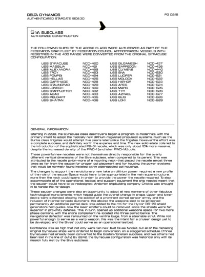 Star Fleet Starship Recognition Manual: Syracuse Destroyers