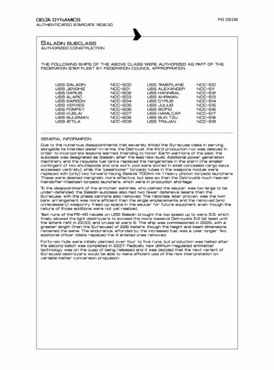 Star Fleet Starship Recognition Manual: Syracuse Destroyers