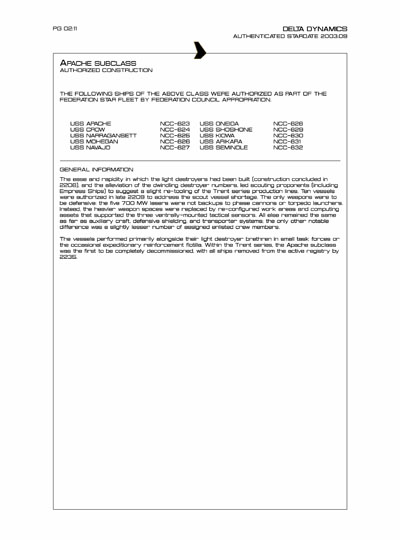 Star Fleet Starship Recognition Manual: Trent Light Destroyer