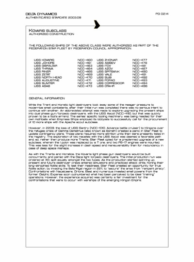 Star Fleet Starship Recognition Manual: Trent Light Destroyer