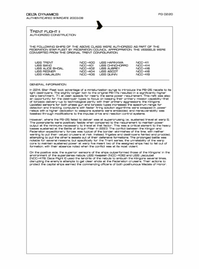 Star Fleet Starship Recognition Manual: Trent Light Destroyer