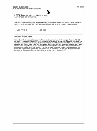 Star Fleet Starship Recognition Manual: Trent Light Destroyer