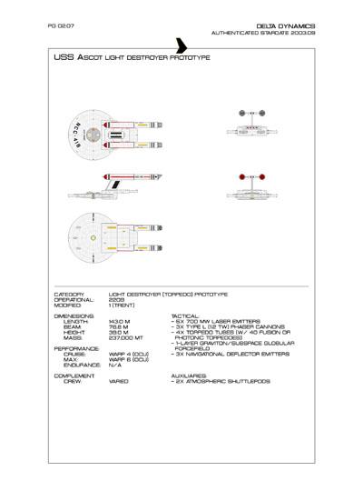 Star Fleet Starship Recognition Manual: Trent Light Destroyer