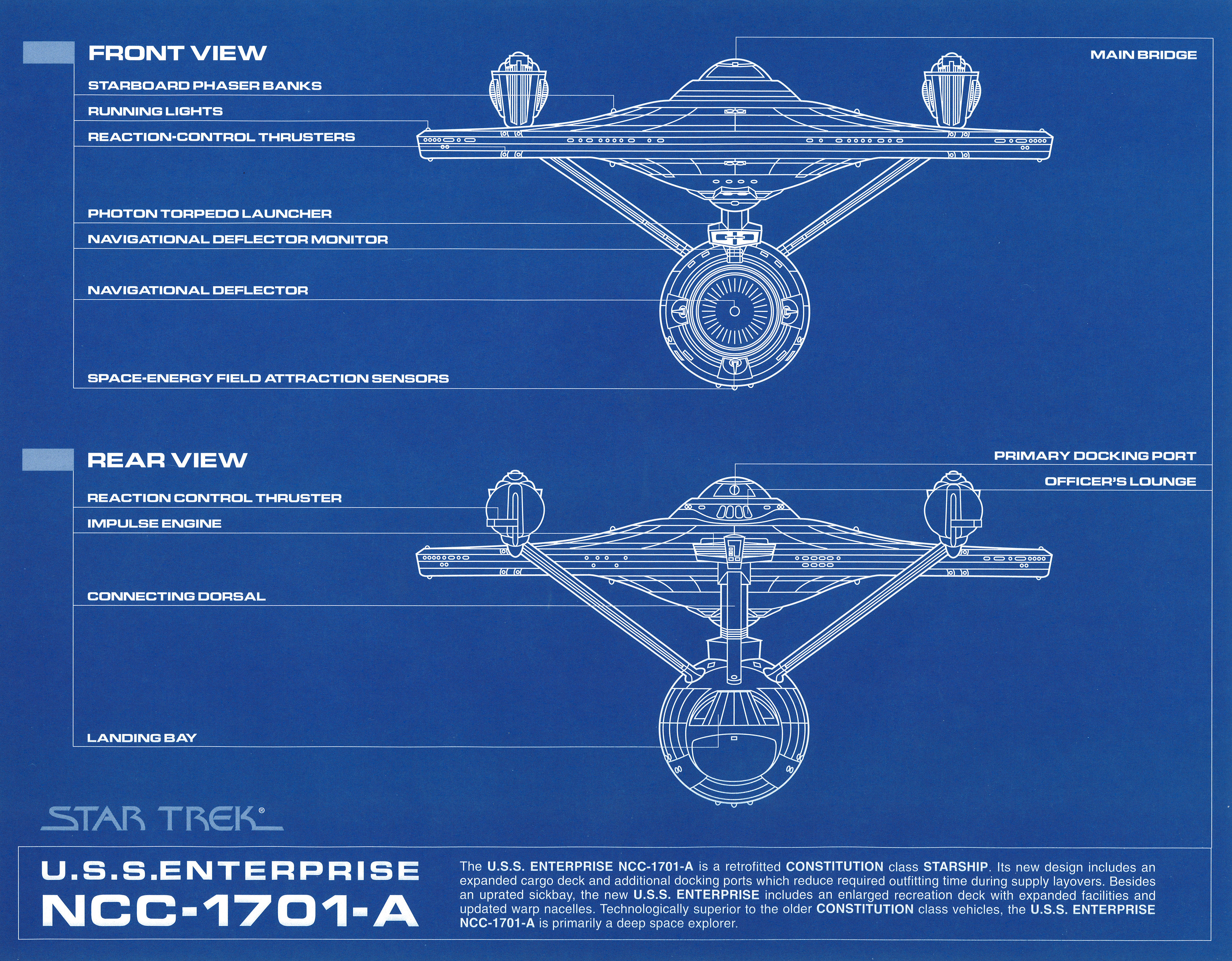 Star Trek Blueprint USS Enterprise NCC-1701 Dorsal View Framed Print Picture 