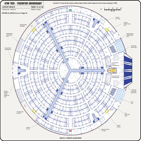 Federation Class Dreadnought [TOS] Profile, Cutaway, and Deck Plans