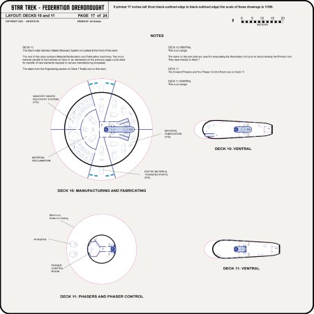 Federation Class Dreadnought [TOS] Profile, Cutaway, and Deck Plans