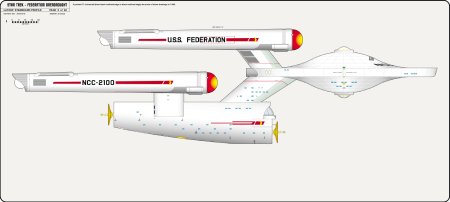 Federation Class Dreadnought [TOS] Profile, Cutaway, and Deck Plans