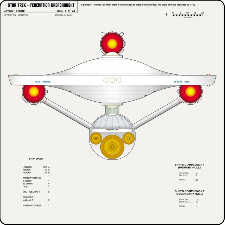 Federation Class Dreadnought [TOS] Profile, Cutaway, and Deck Plans