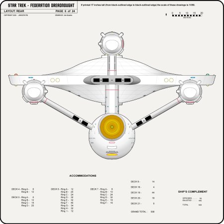 Federation Class Dreadnought [TOS] Profile, Cutaway, and Deck Plans