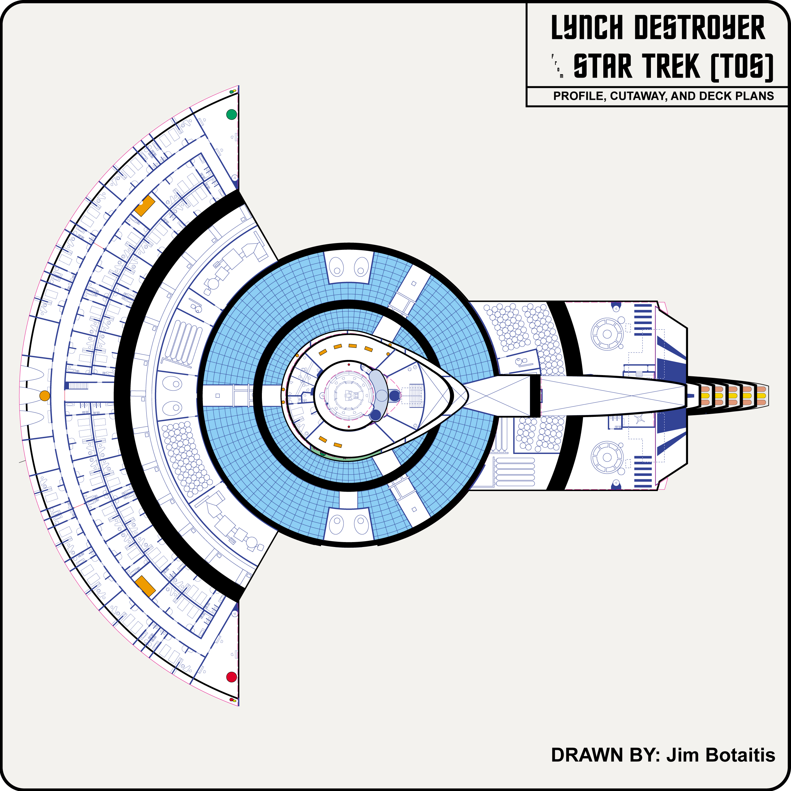 Lynch Class Destroyer [TOS] Profile, Cutaway, and Deck Plans