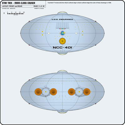 U.S.S. Endurance NCC-401 Mann-Class Cruiser [TOS] Profile, Cutaway, and Deck Plans