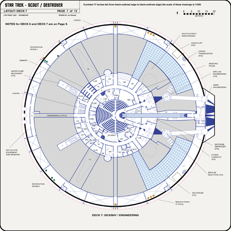 Scout / Destroyer Class Starship Profile, Cutaway, and Deck Plans