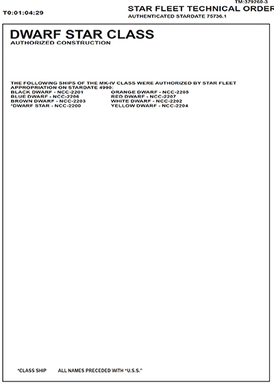 U.S.S. Dwarf Star NCC-2200 Blueprints