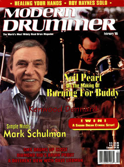 Modern Drummer Magazine - February 1995 - Walking In Big Shoes: Neil Peart on The Making Of Burning For Buddy