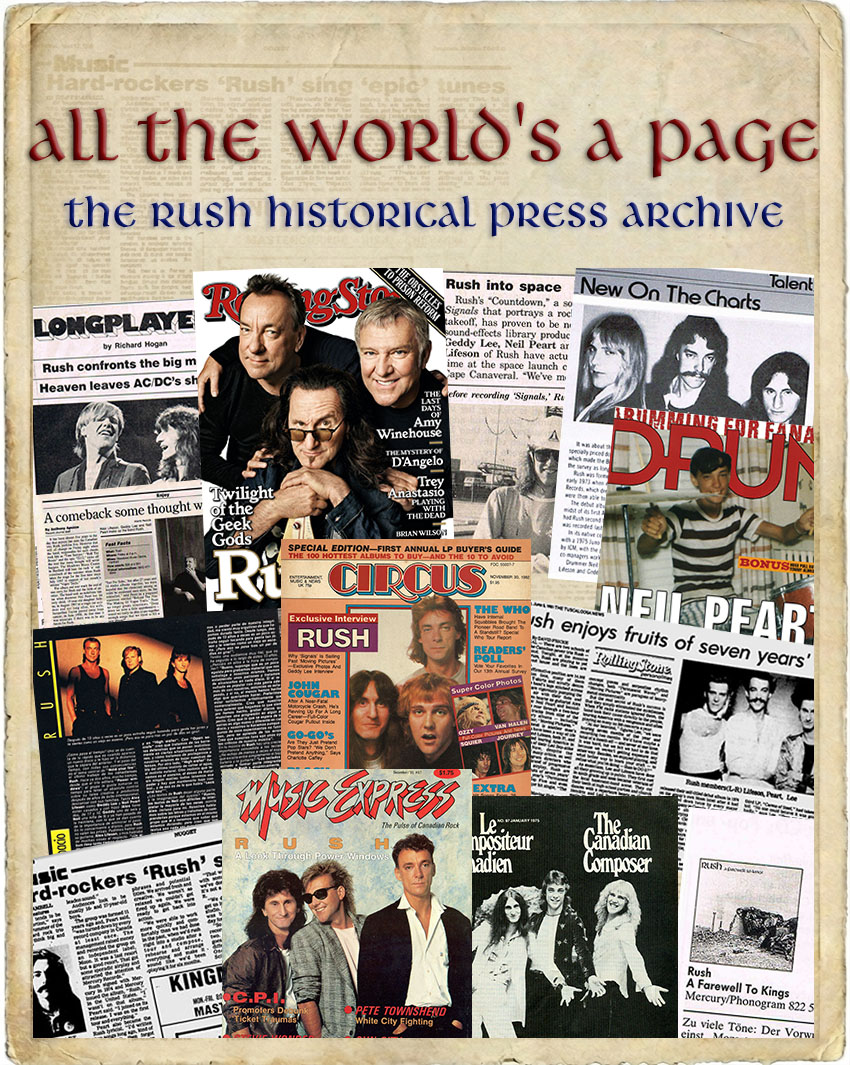 All the World's a Page: The Rush Historical Press Archive | Cygnus